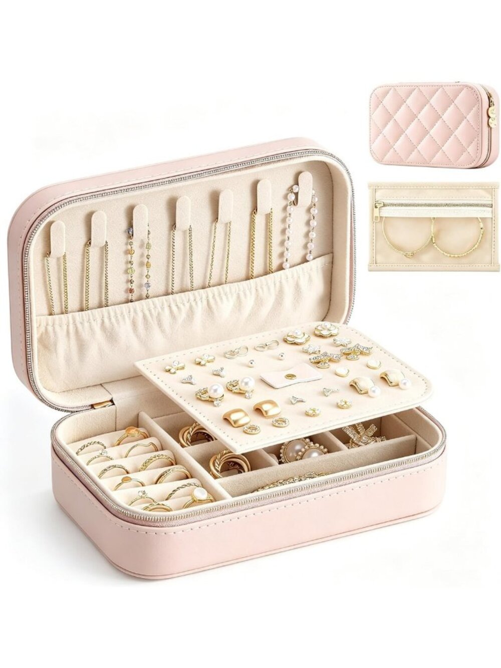 Stylish Travel Jewelry Organizer Case - PU Leather, Portable Storage for